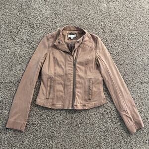 Peyton Jensen Jacket Womens XS Brown Pink Moto Biker Fitted‎ Zip Up Boho Punk